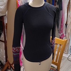 Free people form fitted waffle weave top navy blue